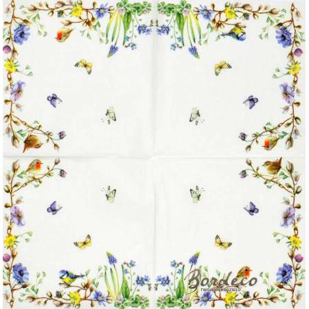 Serwetka decoupage firmy  VILLEROY&BOCH ptaszki i polne kwiatki 25x25cm